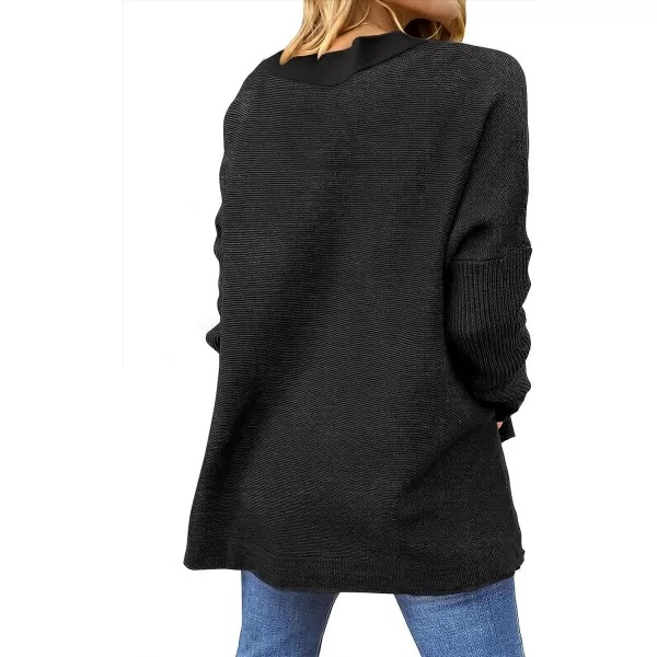 imageANRABESS Womens 2023 Casual Oversized Long Batwing Sleeve Crewneck Spilt High Low Hem Knit Tunic Pullover Sweater TopsBlack