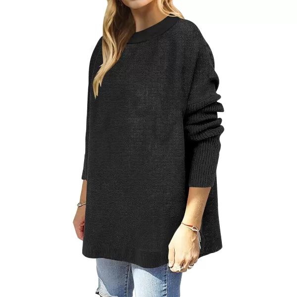 imageANRABESS Womens 2023 Casual Oversized Long Batwing Sleeve Crewneck Spilt High Low Hem Knit Tunic Pullover Sweater TopsBlack
