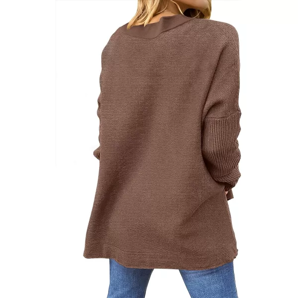 imageANRABESS Womens 2023 Casual Oversized Long Batwing Sleeve Crewneck Spilt High Low Hem Knit Tunic Pullover Sweater TopsBrown