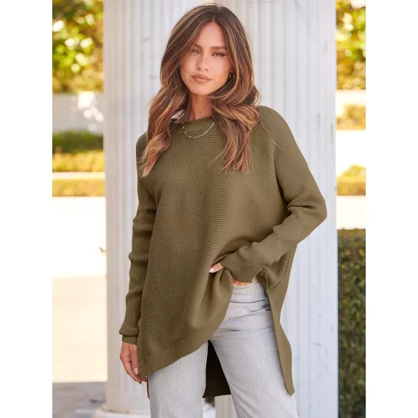 imageANRABESS Womens 2023 Casual Oversized Long Batwing Sleeve Crewneck Spilt High Low Hem Knit Tunic Pullover Sweater TopsCamel