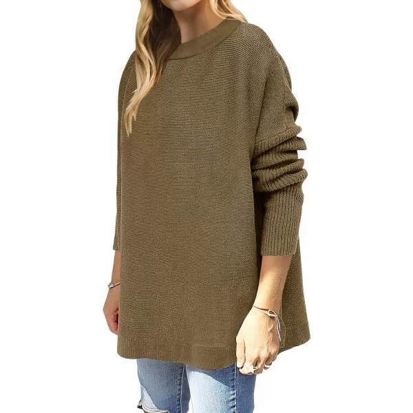 imageANRABESS Womens 2023 Casual Oversized Long Batwing Sleeve Crewneck Spilt High Low Hem Knit Tunic Pullover Sweater TopsCamel
