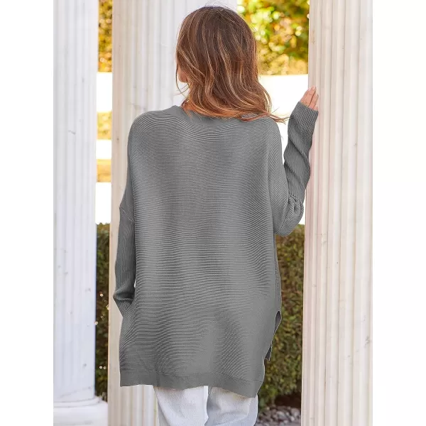 imageANRABESS Womens 2023 Casual Oversized Long Batwing Sleeve Crewneck Spilt High Low Hem Knit Tunic Pullover Sweater TopsDark Gray