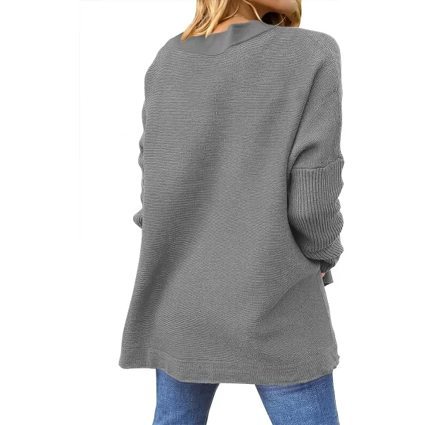 imageANRABESS Womens 2023 Casual Oversized Long Batwing Sleeve Crewneck Spilt High Low Hem Knit Tunic Pullover Sweater TopsDark Gray