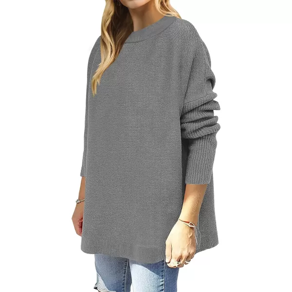 imageANRABESS Womens 2023 Casual Oversized Long Batwing Sleeve Crewneck Spilt High Low Hem Knit Tunic Pullover Sweater TopsDark Gray