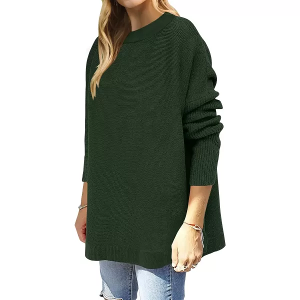 imageANRABESS Womens 2023 Casual Oversized Long Batwing Sleeve Crewneck Spilt High Low Hem Knit Tunic Pullover Sweater TopsForest