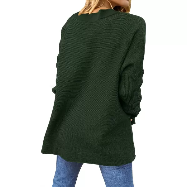 imageANRABESS Womens 2023 Casual Oversized Long Batwing Sleeve Crewneck Spilt High Low Hem Knit Tunic Pullover Sweater TopsForest