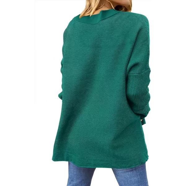 imageANRABESS Womens 2023 Casual Oversized Long Batwing Sleeve Crewneck Spilt High Low Hem Knit Tunic Pullover Sweater TopsGrass