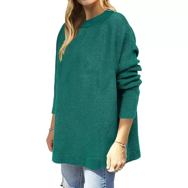 imageANRABESS Womens 2023 Casual Oversized Long Batwing Sleeve Crewneck Spilt High Low Hem Knit Tunic Pullover Sweater TopsGrass