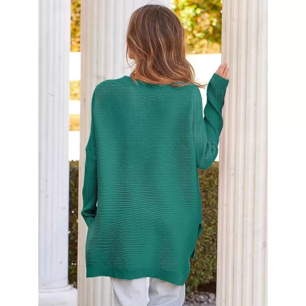 imageANRABESS Womens 2023 Casual Oversized Long Batwing Sleeve Crewneck Spilt High Low Hem Knit Tunic Pullover Sweater TopsGrass