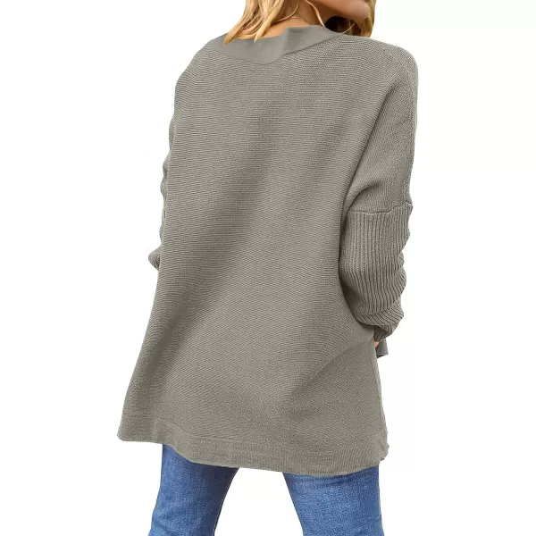 imageANRABESS Womens 2023 Casual Oversized Long Batwing Sleeve Crewneck Spilt High Low Hem Knit Tunic Pullover Sweater TopsGray