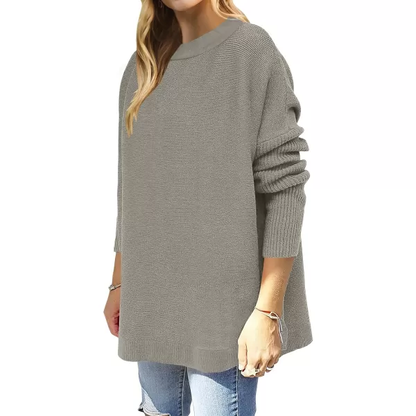 imageANRABESS Womens 2023 Casual Oversized Long Batwing Sleeve Crewneck Spilt High Low Hem Knit Tunic Pullover Sweater TopsGray