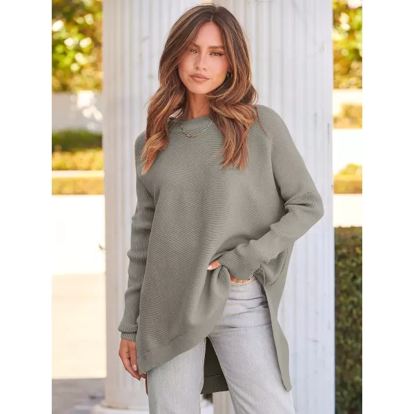imageANRABESS Womens 2023 Casual Oversized Long Batwing Sleeve Crewneck Spilt High Low Hem Knit Tunic Pullover Sweater TopsGray