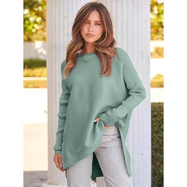 imageANRABESS Womens 2023 Casual Oversized Long Batwing Sleeve Crewneck Spilt High Low Hem Knit Tunic Pullover Sweater TopsGray Green