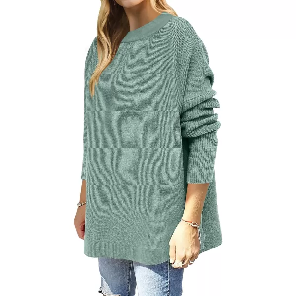 imageANRABESS Womens 2023 Casual Oversized Long Batwing Sleeve Crewneck Spilt High Low Hem Knit Tunic Pullover Sweater TopsGray Green