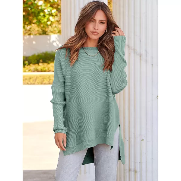 imageANRABESS Womens 2023 Casual Oversized Long Batwing Sleeve Crewneck Spilt High Low Hem Knit Tunic Pullover Sweater TopsGray Green