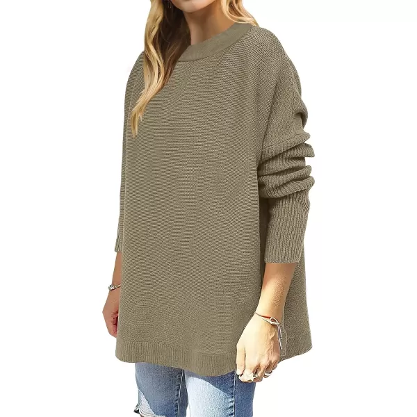 imageANRABESS Womens 2023 Casual Oversized Long Batwing Sleeve Crewneck Spilt High Low Hem Knit Tunic Pullover Sweater TopsGreen