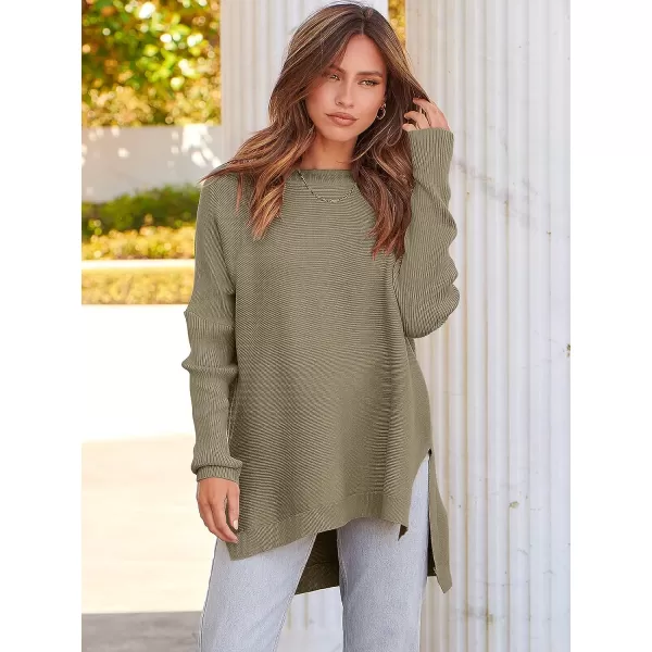 imageANRABESS Womens 2023 Casual Oversized Long Batwing Sleeve Crewneck Spilt High Low Hem Knit Tunic Pullover Sweater TopsGreen