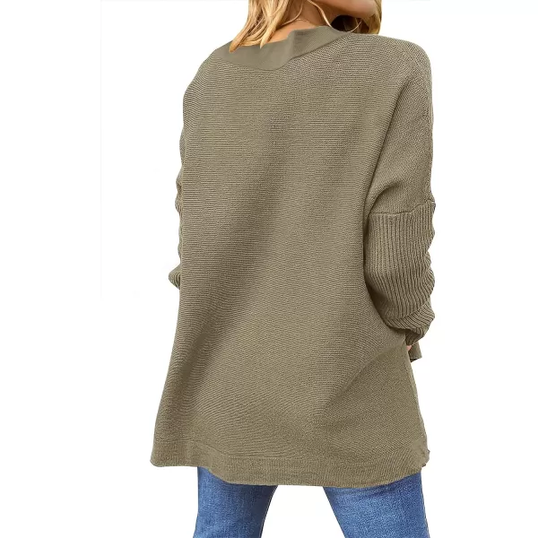 imageANRABESS Womens 2023 Casual Oversized Long Batwing Sleeve Crewneck Spilt High Low Hem Knit Tunic Pullover Sweater TopsGreen