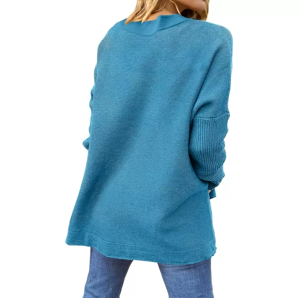 imageANRABESS Womens 2023 Casual Oversized Long Batwing Sleeve Crewneck Spilt High Low Hem Knit Tunic Pullover Sweater TopsLake