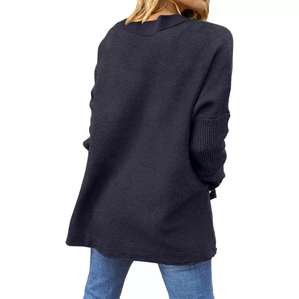imageANRABESS Womens 2023 Casual Oversized Long Batwing Sleeve Crewneck Spilt High Low Hem Knit Tunic Pullover Sweater TopsNavy Blue