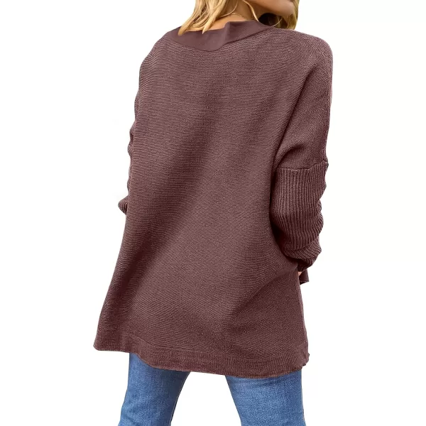 imageANRABESS Womens 2023 Casual Oversized Long Batwing Sleeve Crewneck Spilt High Low Hem Knit Tunic Pullover Sweater TopsRed Brown