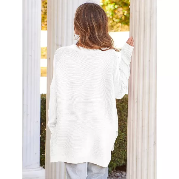 imageANRABESS Womens 2023 Casual Oversized Long Batwing Sleeve Crewneck Spilt High Low Hem Knit Tunic Pullover Sweater TopsWhite