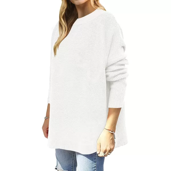 imageANRABESS Womens 2023 Casual Oversized Long Batwing Sleeve Crewneck Spilt High Low Hem Knit Tunic Pullover Sweater TopsWhite