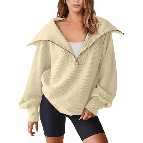 imageANRABESS Womens 2023 Fall Fashion Oversized Quarter Zip Pullover Sweatshirts Hoodie for Teen Girls Trendy Y2K ClothesApricot