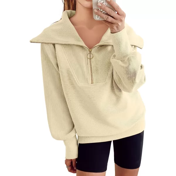 imageANRABESS Womens 2023 Fall Fashion Oversized Quarter Zip Pullover Sweatshirts Hoodie for Teen Girls Trendy Y2K ClothesApricot