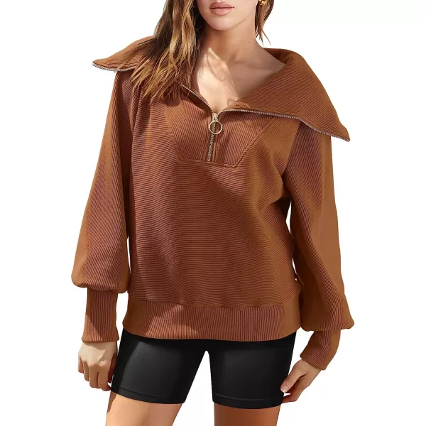 imageANRABESS Womens 2023 Fall Fashion Oversized Quarter Zip Pullover Sweatshirts Hoodie for Teen Girls Trendy Y2K ClothesAuburn