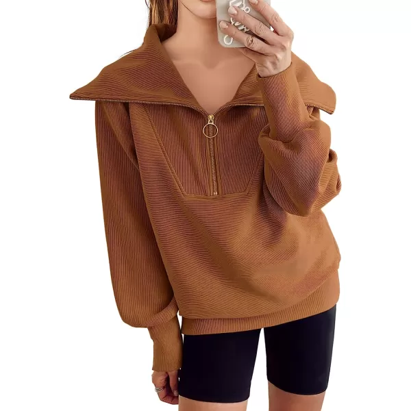 imageANRABESS Womens 2023 Fall Fashion Oversized Quarter Zip Pullover Sweatshirts Hoodie for Teen Girls Trendy Y2K ClothesAuburn