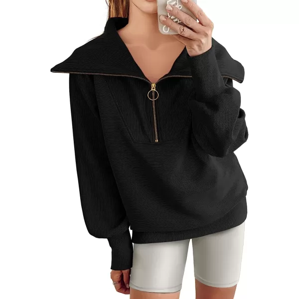 imageANRABESS Womens 2023 Fall Fashion Oversized Quarter Zip Pullover Sweatshirts Hoodie for Teen Girls Trendy Y2K ClothesBlack