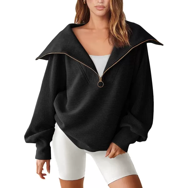 imageANRABESS Womens 2023 Fall Fashion Oversized Quarter Zip Pullover Sweatshirts Hoodie for Teen Girls Trendy Y2K ClothesBlack