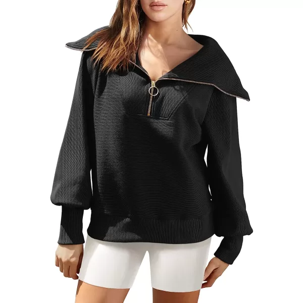 imageANRABESS Womens 2023 Fall Fashion Oversized Quarter Zip Pullover Sweatshirts Hoodie for Teen Girls Trendy Y2K ClothesBlack