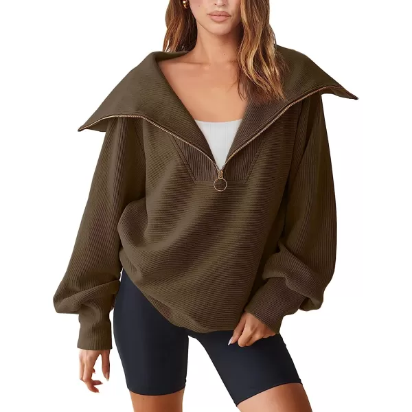 imageANRABESS Womens 2023 Fall Fashion Oversized Quarter Zip Pullover Sweatshirts Hoodie for Teen Girls Trendy Y2K ClothesBrown