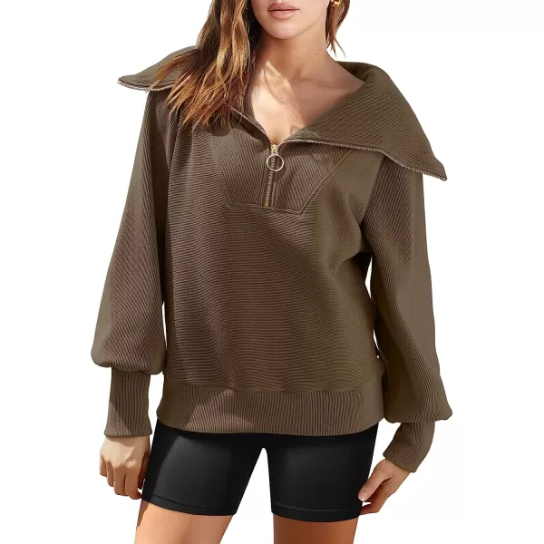 imageANRABESS Womens 2023 Fall Fashion Oversized Quarter Zip Pullover Sweatshirts Hoodie for Teen Girls Trendy Y2K ClothesBrown