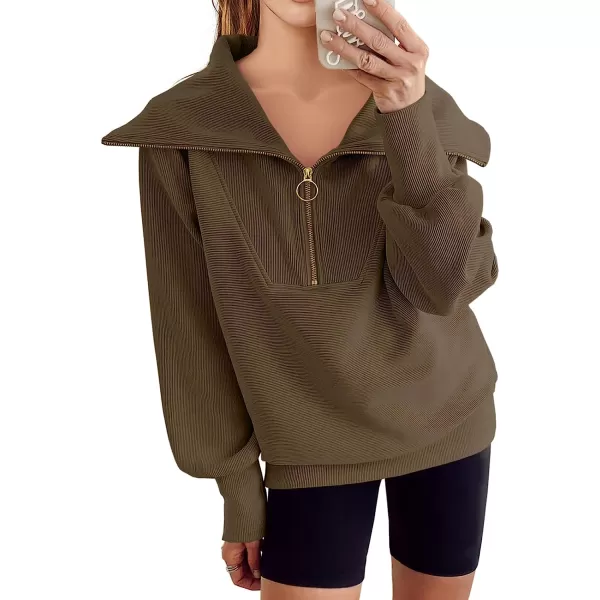 imageANRABESS Womens 2023 Fall Fashion Oversized Quarter Zip Pullover Sweatshirts Hoodie for Teen Girls Trendy Y2K ClothesBrown