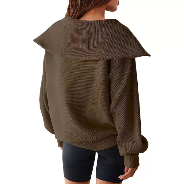 imageANRABESS Womens 2023 Fall Fashion Oversized Quarter Zip Pullover Sweatshirts Hoodie for Teen Girls Trendy Y2K ClothesBrown