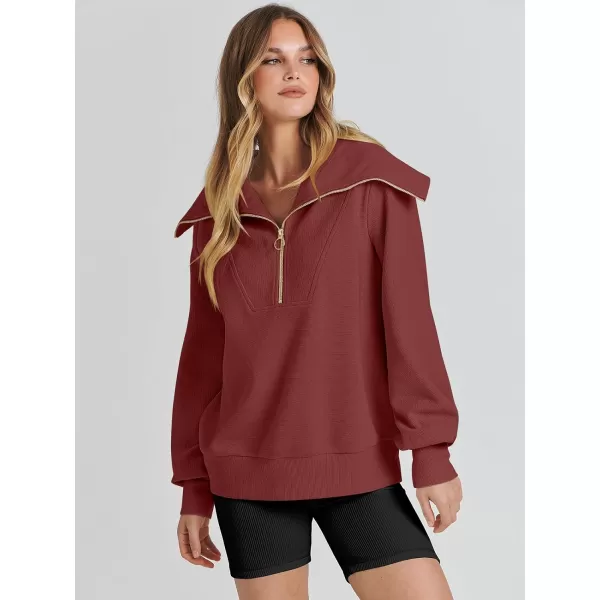 imageANRABESS Womens 2023 Fall Fashion Oversized Quarter Zip Pullover Sweatshirts Hoodie for Teen Girls Trendy Y2K ClothesBurgundy