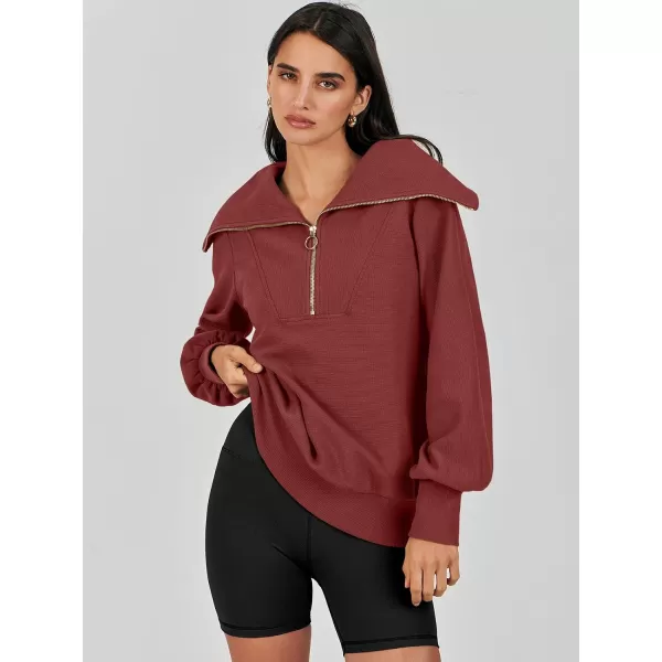 imageANRABESS Womens 2023 Fall Fashion Oversized Quarter Zip Pullover Sweatshirts Hoodie for Teen Girls Trendy Y2K ClothesBurgundy