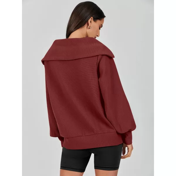 imageANRABESS Womens 2023 Fall Fashion Oversized Quarter Zip Pullover Sweatshirts Hoodie for Teen Girls Trendy Y2K ClothesBurgundy