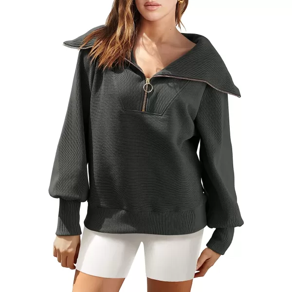 imageANRABESS Womens 2023 Fall Fashion Oversized Quarter Zip Pullover Sweatshirts Hoodie for Teen Girls Trendy Y2K ClothesDark Grey