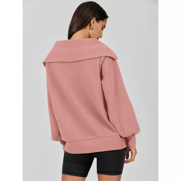 imageANRABESS Womens 2023 Fall Fashion Oversized Quarter Zip Pullover Sweatshirts Hoodie for Teen Girls Trendy Y2K ClothesDark Pink