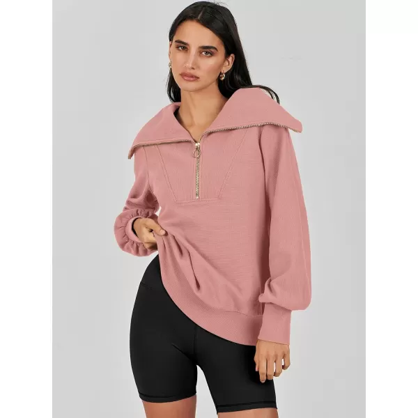 imageANRABESS Womens 2023 Fall Fashion Oversized Quarter Zip Pullover Sweatshirts Hoodie for Teen Girls Trendy Y2K ClothesDark Pink