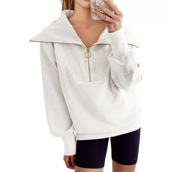 imageANRABESS Womens 2023 Fall Fashion Oversized Quarter Zip Pullover Sweatshirts Hoodie for Teen Girls Trendy Y2K ClothesWhite