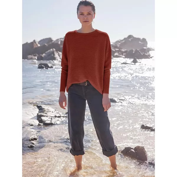 imageANRABESS Womens 2023 Fall Long Batwing Sleeve Drop Shoulder Crewneck Casual Ribbed Knit Sweaters Pullover with SplitRust