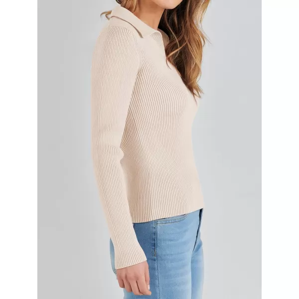 imageANRABESS Womens 2023 Fall Long Sleeve Lapel Collar V Neck Ribbed Knit Fitted T Shirts Solid Basic Tops Pullover SweaterApricot