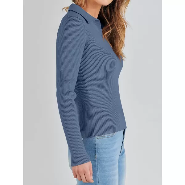 imageANRABESS Womens 2023 Fall Long Sleeve Lapel Collar V Neck Ribbed Knit Fitted T Shirts Solid Basic Tops Pullover SweaterBlue