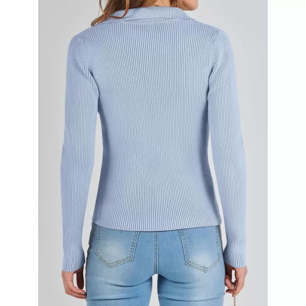 imageANRABESS Womens 2023 Fall Long Sleeve Lapel Collar V Neck Ribbed Knit Fitted T Shirts Solid Basic Tops Pullover SweaterLight Blue