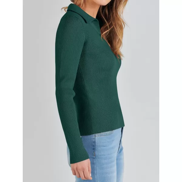 imageANRABESS Womens 2023 Fall Long Sleeve Lapel Collar V Neck Ribbed Knit Fitted T Shirts Solid Basic Tops Pullover SweaterOpal Green